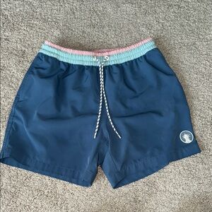 Chubbies Blue Swim Shorts with Pink and Green Waistband